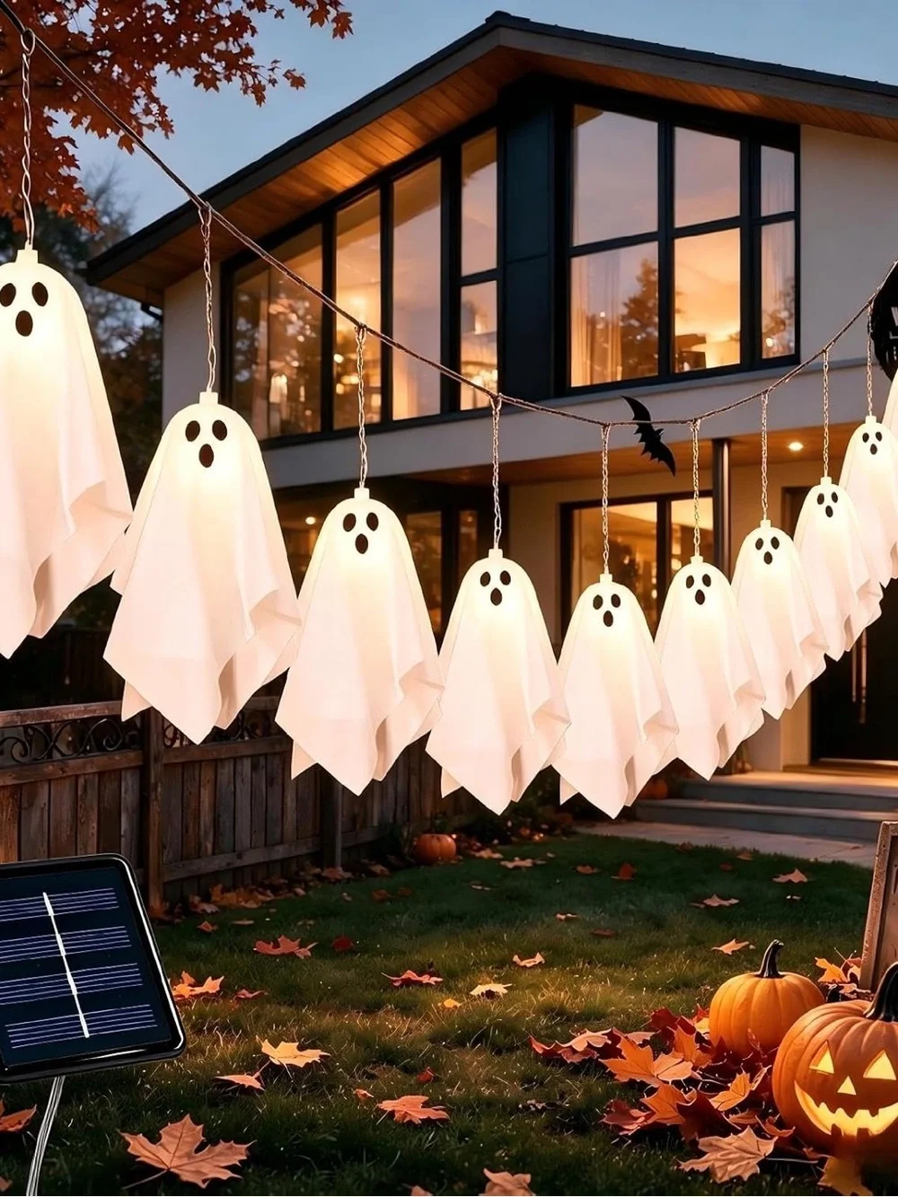 LED Solar Ghost String Lights - White Halloween Hanging Decor